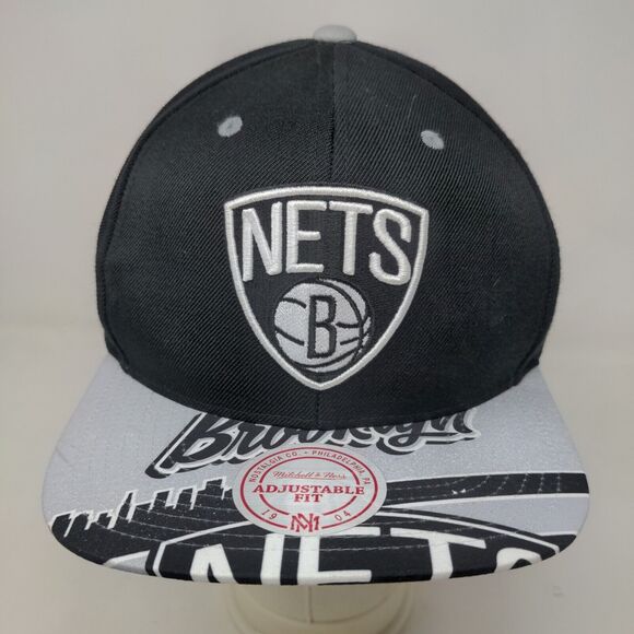 Mitchell & Ness Men's Snapback Hat Black Brooklyn Nets Embroidered Logo - Picture 2 of 9